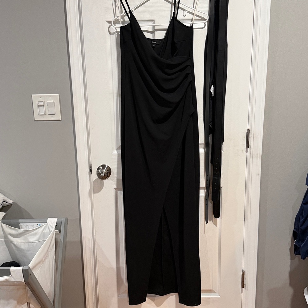 Lulu's Black Draped Maxi Dress with Cowl Neck